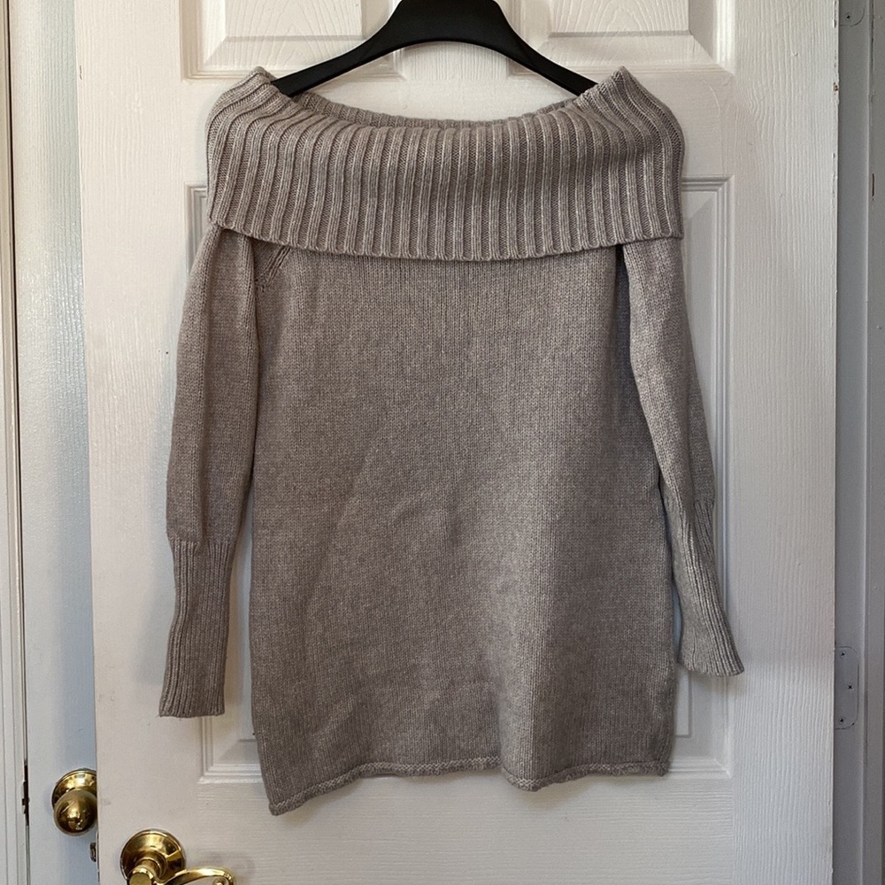REBECCA MINKOFF Grey Off the Shoulder Wool Knit Sweater